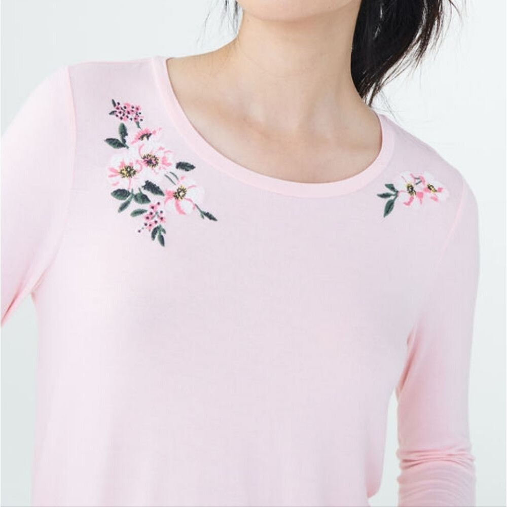 NWOT Aero Pink Long Sleeve Seriously Soft Floral Embroidered Perfect Crew Top L - Picture 4 of 14